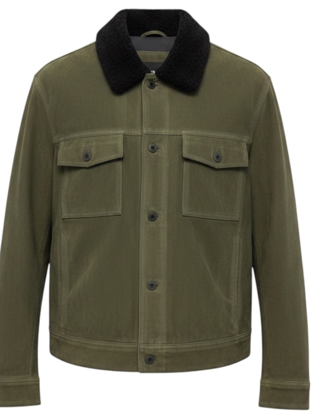 VINCE OLIVE GREEN / BLACK SHEARLING COLLAR SUEDE JACKET